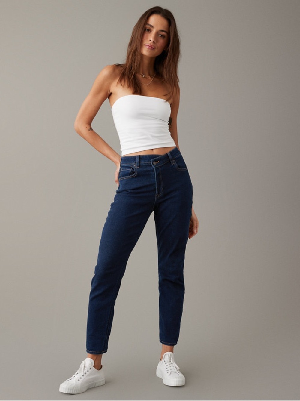 American Eagle Cross-Over-Button-Closure Stretch Mom Jeans
